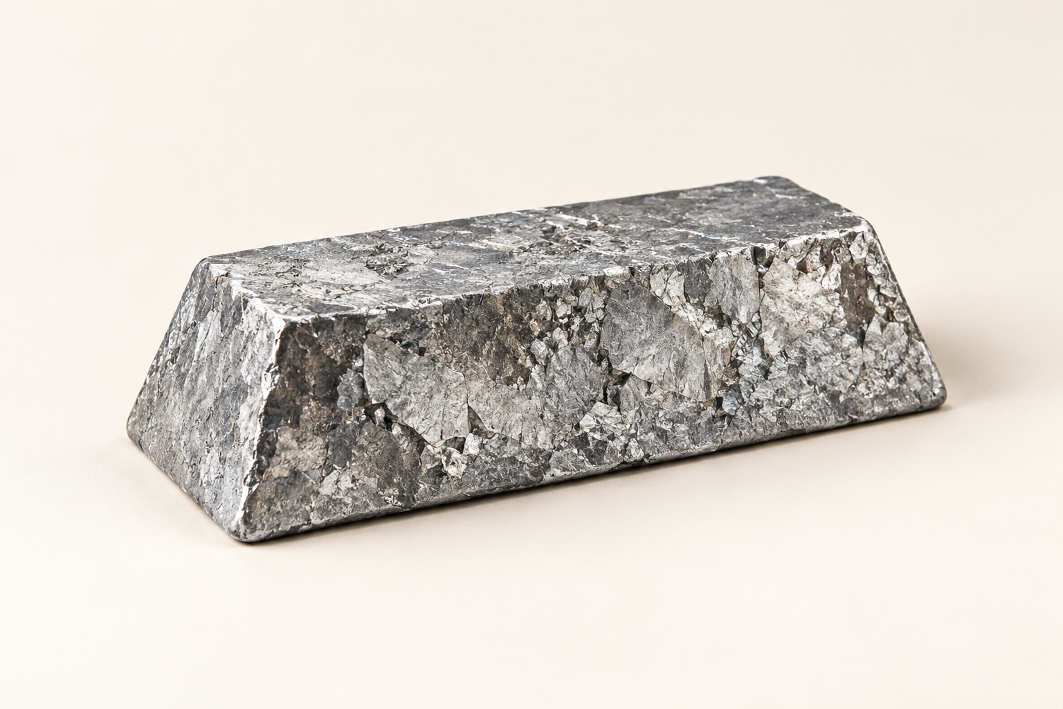 Illustrative cast silver-grey antimony ingot.